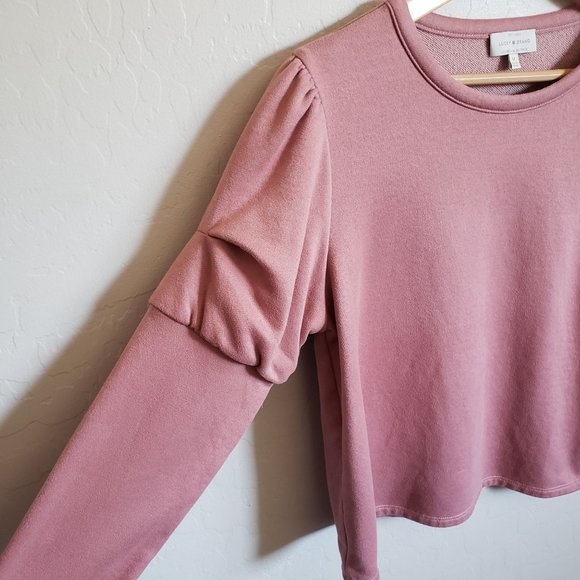 Lucky Brand Puff Sleeve Cropped Sweatshirt Blush Pink Size Women's Medium - Picture 3 of 5